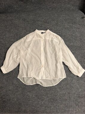 GAP White Relaxed Band-Collar Button-Down Shirt